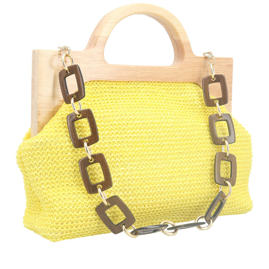 Bolsa Clutch Feminina em Celulose com Alça em Elos Amarelo
