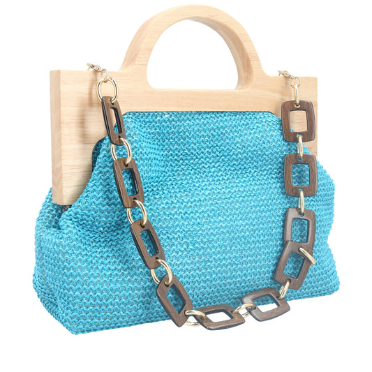 Bolsa Clutch Feminina em Celulose com Alça em Elos Azul
