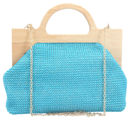 Bolsa Clutch Feminina em Celulose com Alça em Elos Azul