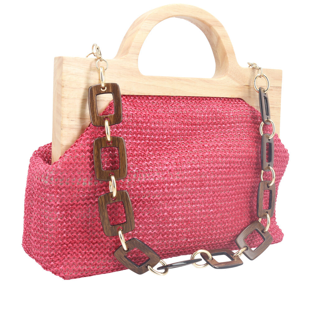 Bolsa Clutch Feminina em Celulose com Alça em Elos Pink