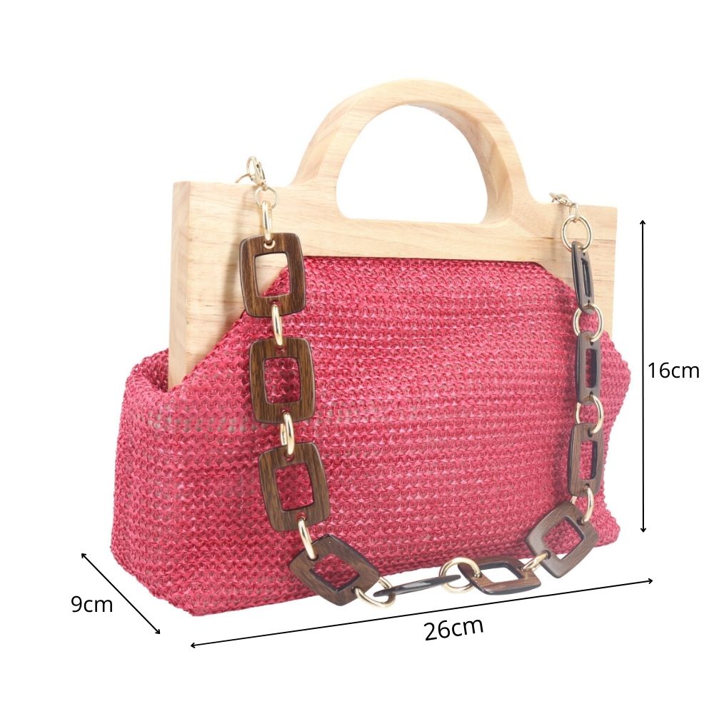 Bolsa Clutch Feminina em Celulose com Alça em Elos Pink