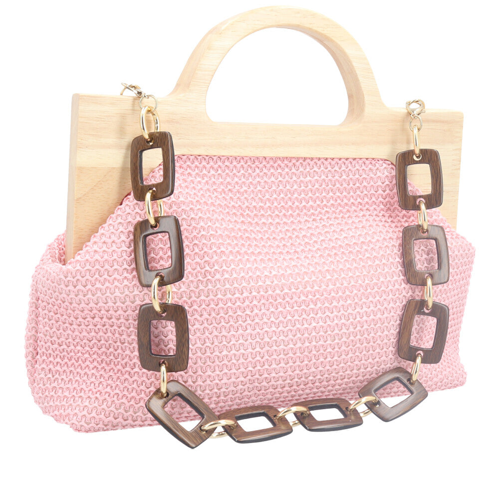 Bolsa Clutch Feminina em Celulose com Alça em Elos Rosa claro