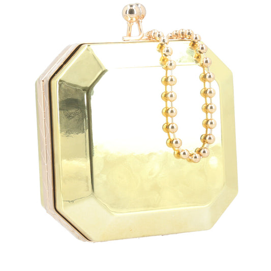 Bolsa Clutch Feminina em Metal Design Geométrico Ouro
