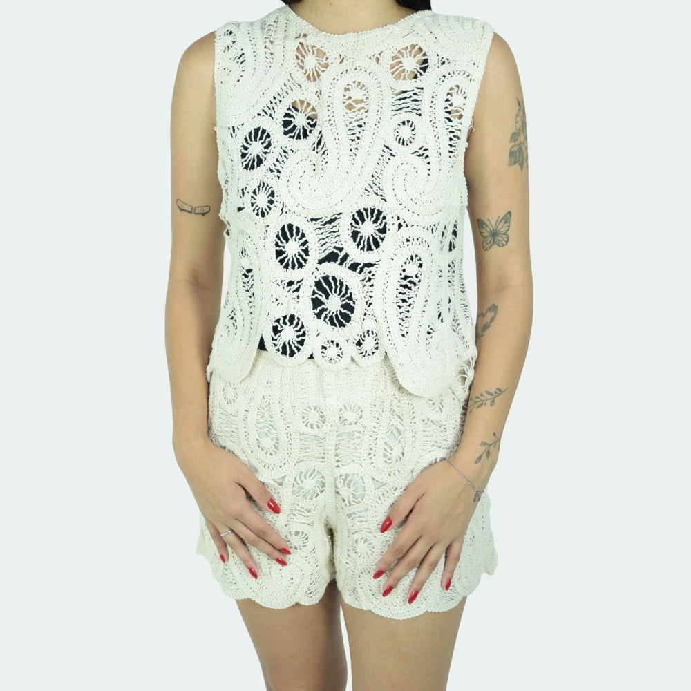 Conjunto Saída de Praia Feminino Top e Short Bege