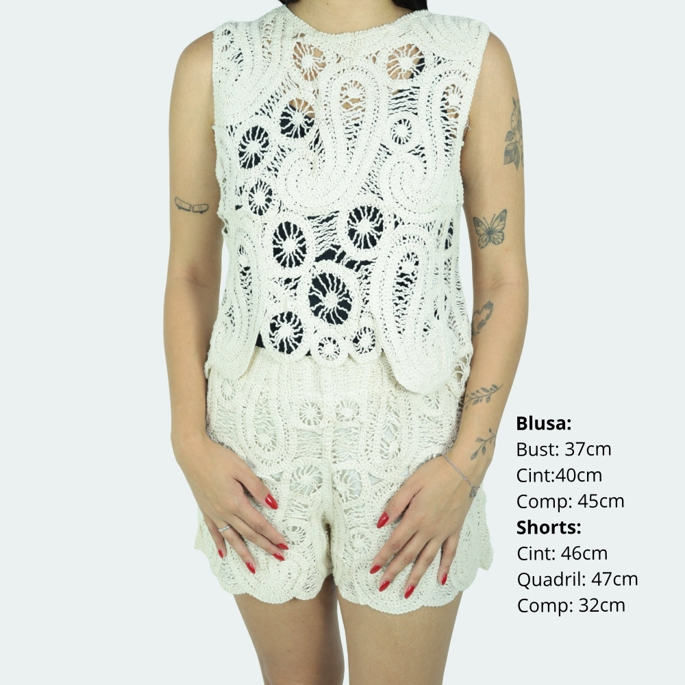 Conjunto Saída de Praia Feminino Top e Short Bege