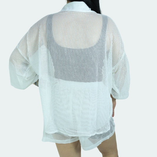 Saída de Praia Feminina Conjunto Blusa e Shorts Branco