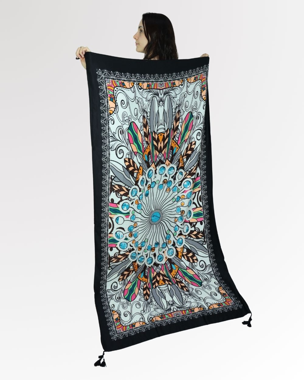 Canga de Praia Fina Estampada Leve e Versátil para Verão Cinza