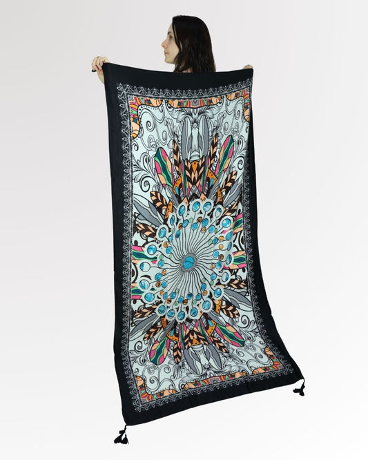 Canga de Praia Fina Estampada Leve e Versátil para Verão Cinza