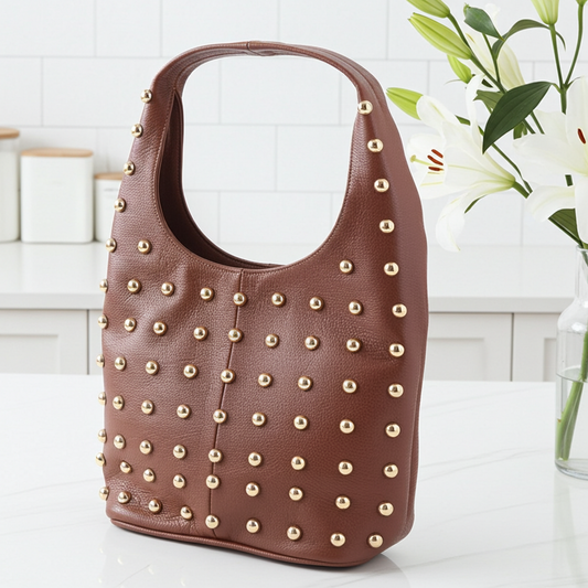 Bolsa de Ombro em Couro Legítimo com Ilhós Marrom