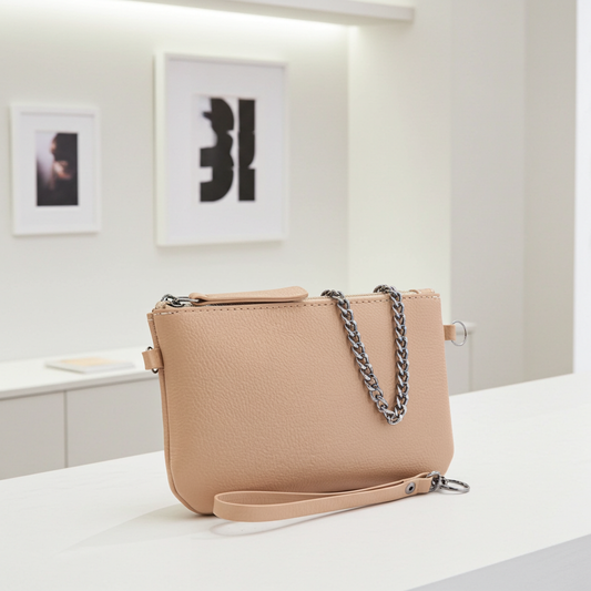Bolsa de Couro com Alça de Corrente Bege