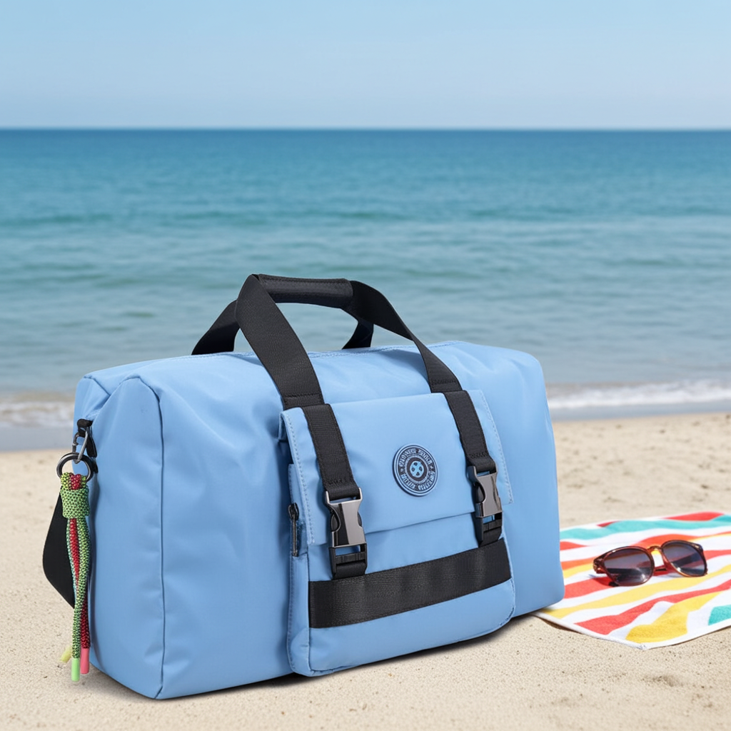 Sacola de Nylon Espaçosa e Impermeável com Alça Transversal Azul