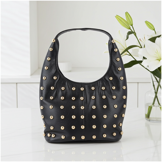 Bolsa de Ombro em Couro Legítimo com Ilhós Preto