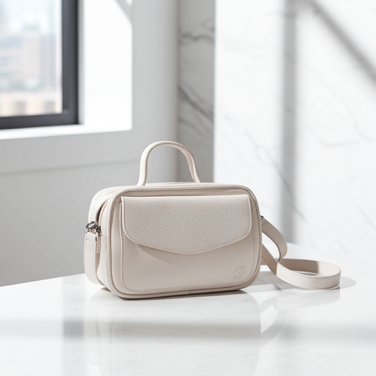 Bolsa de Couro Legítimo Feminina Baú Marfim