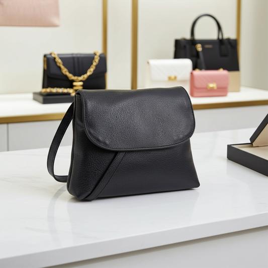 Bolsa Feminina de Couro com Alça Transversal Preto