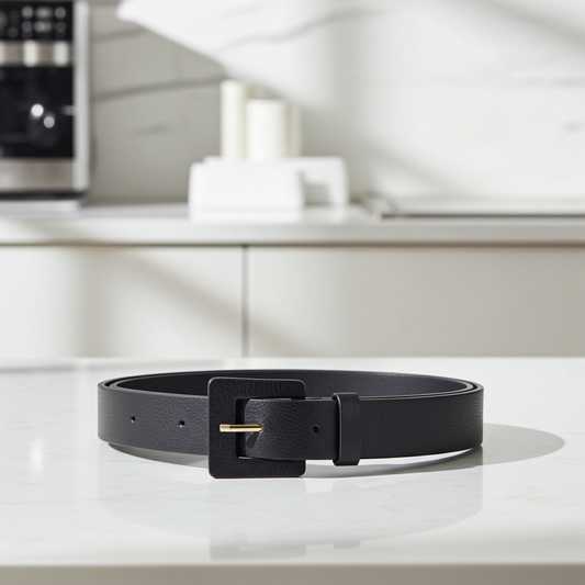 Cinto Feminino de Couro com Fivela Quadrada Encapada Preto