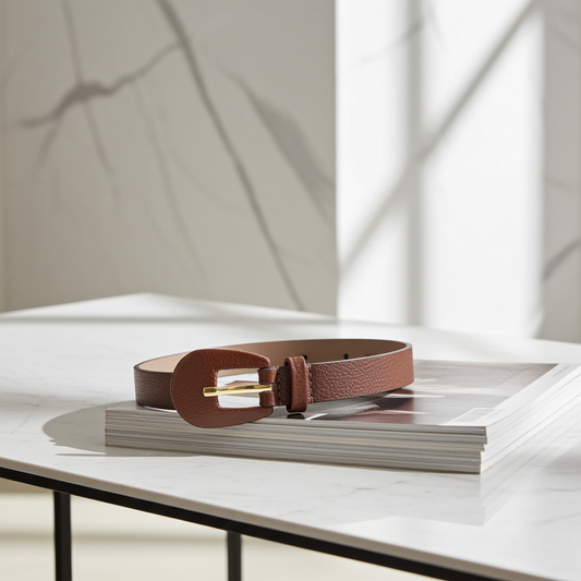 Cinto Feminino de Couro com Fivela Encapada Oval Marrom