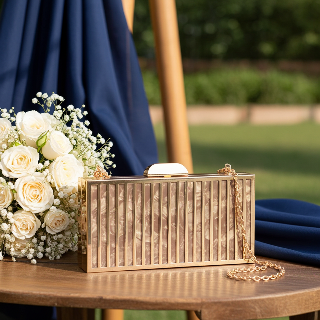 Bolsa Festa Feminina Clutch com Detalhe Marmorizado Ouro