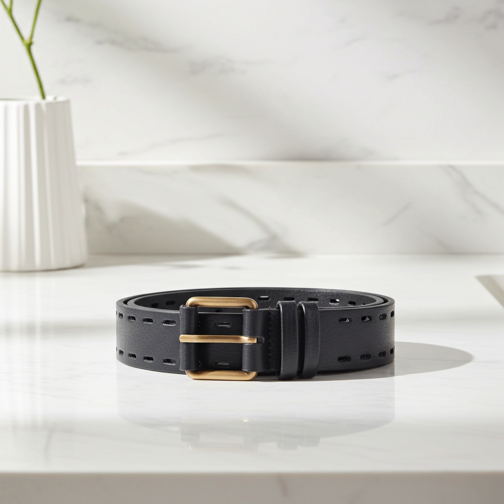 Cinto Plus Size Couro Legítimo com Detalhe Vazado Preto