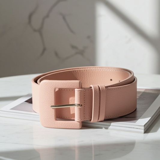 Cinto Maxi Feminino de Couro com Fivela Encapada Retangular Bege