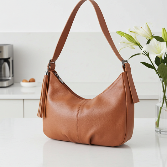 Bolsa Feminina de Couro Legítimo Transversal com Alça Média Caramelo