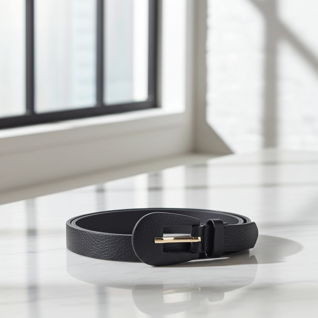 Cinto Feminino de Couro com Fivela Encapada Oval Preto