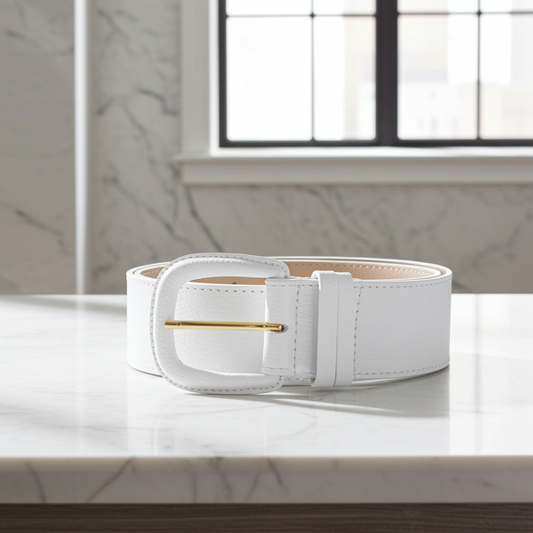 Cinto Maxi Feminino de Couro com Fivela Encapada Branco