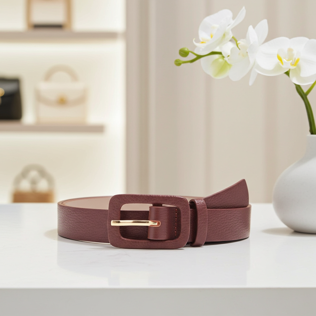 Cinto Feminino de Couro Legítimo com Fivela Forrada Marrom