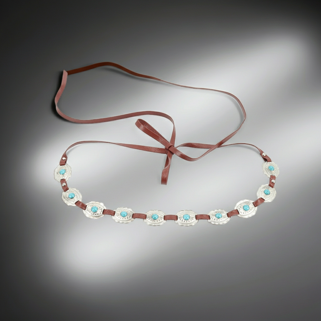 Cinto Feminino de Couro com Apliques Metálicos Caramelo