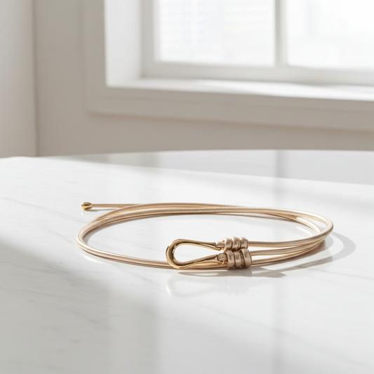 Cinto Feminino Tira de Amarrar em Couro Legítimo Ouro claro