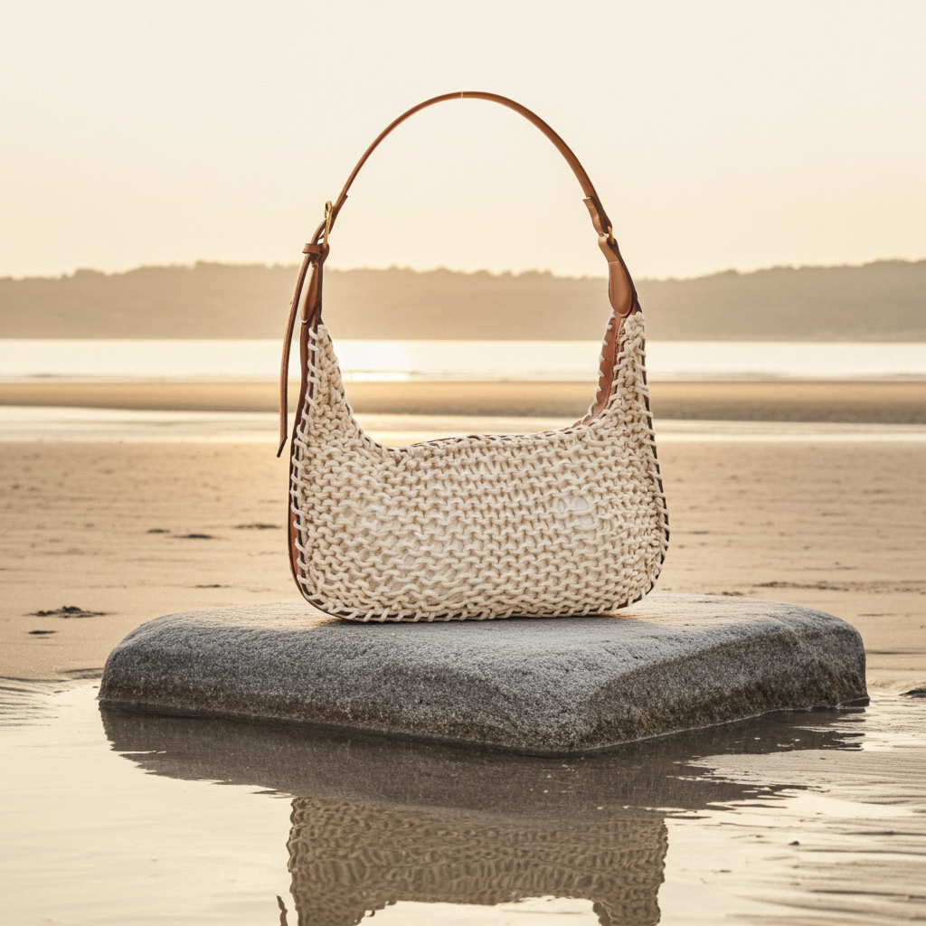 Bolsa Baguete Trançada de Palha Marfim