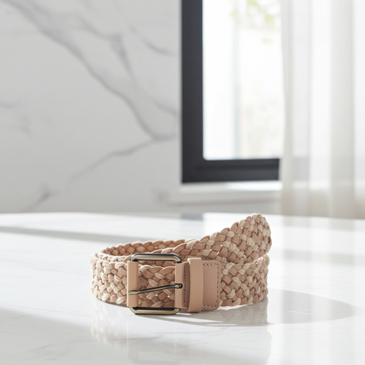 Cinto Trançado em Couro com Juta Bege