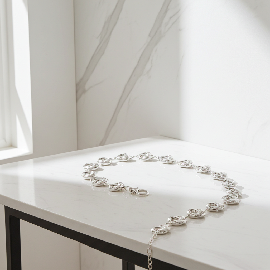 Cinto Feminino de Corrente Elos Vazados Ajustável Prata