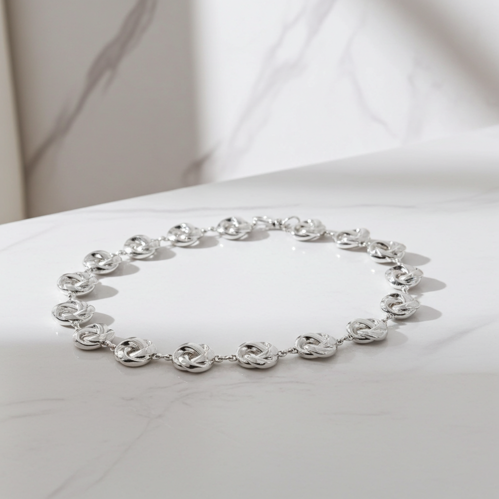 Cinto Feminino de Corrente Elos Vazados Ajustável Prata