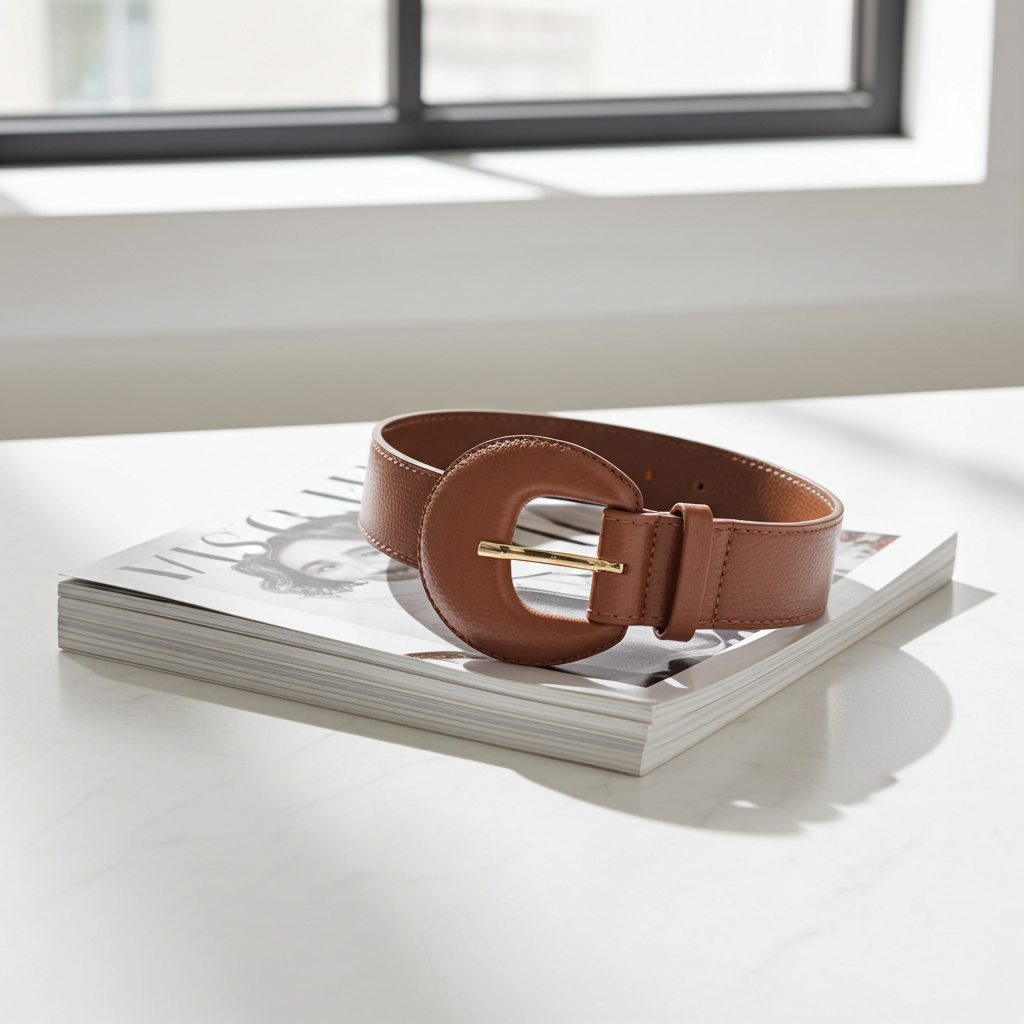 Cinto Feminino Couro Legítimo Fivela Meia Lua Moda Casual Caramelo