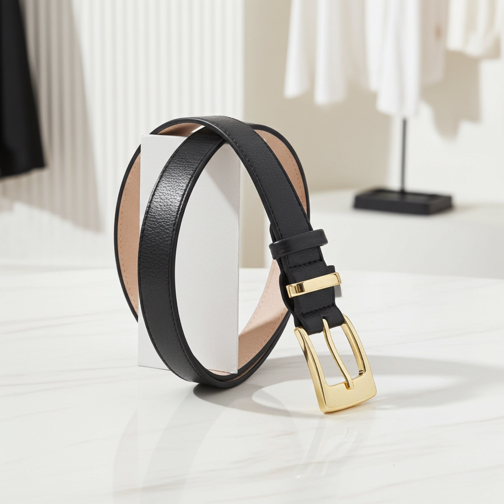 Cinto de Couro com Fivela de Metal Preto