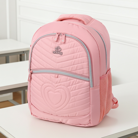 Mochila em Tecido com Alça Fixa Ajustável e Divisórias Rosa