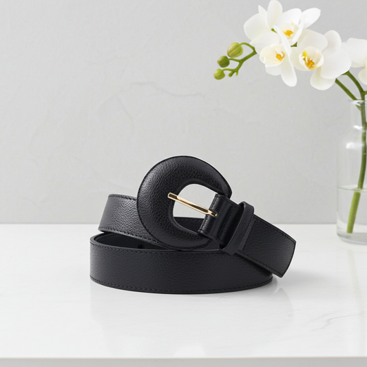 Cinto Feminino Couro Legítimo Fivela Meia Lua Moda Casual Preto