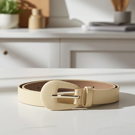 Cinto Feminino de Couro com Fivela Encapada Oval Amarelo