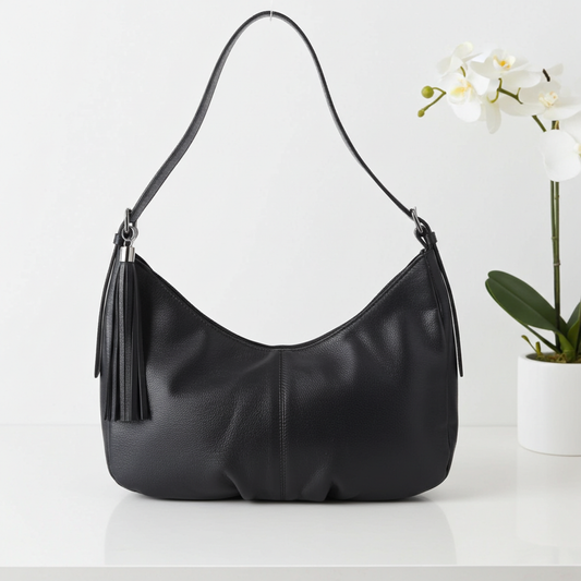 Bolsa Feminina de Couro Legítimo Transversal com Alça Média Preto