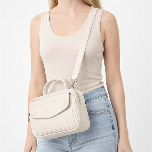 Bolsa de Couro Legítimo Feminina Baú Marfim