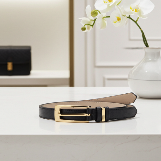 Cinto Feminino Slim de Couro Preto