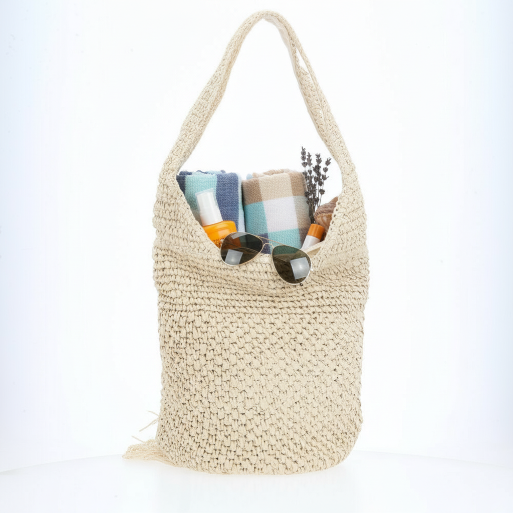 Bolsa de Palha de Praia Bege