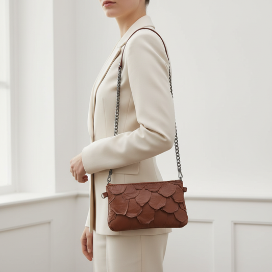 Bolsa de Pirarucu Marrom - Foto Lifestyle Quadrada