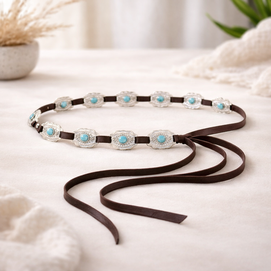 Cinto Feminino de Couro com Apliques Metálicos Marrom escuro