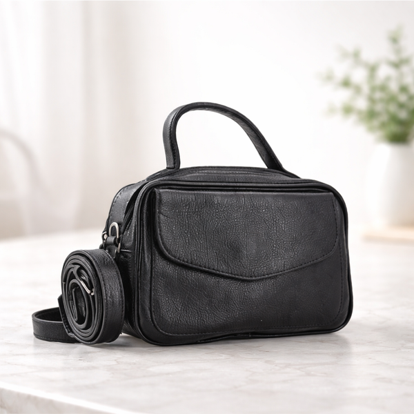 Bolsa Baú em Couro Legitimo com Alça Dupla Removível Preto