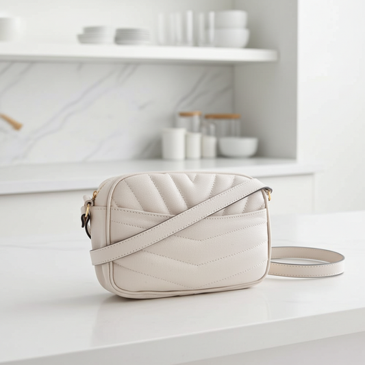 Bolsa Feminina de Couro Tiracolo – Pequena com Textura Matelassê Marfim