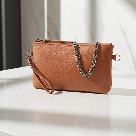 Bolsa de Couro com Alça de Corrente Caramelo