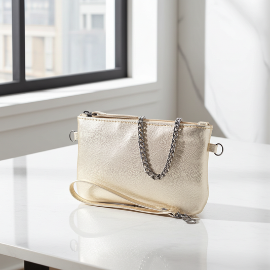 Bolsa de Couro com Alça de Corrente Ouro claro