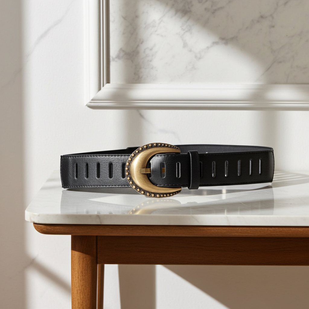 Cinto Boho em Couro com Elástico Preto