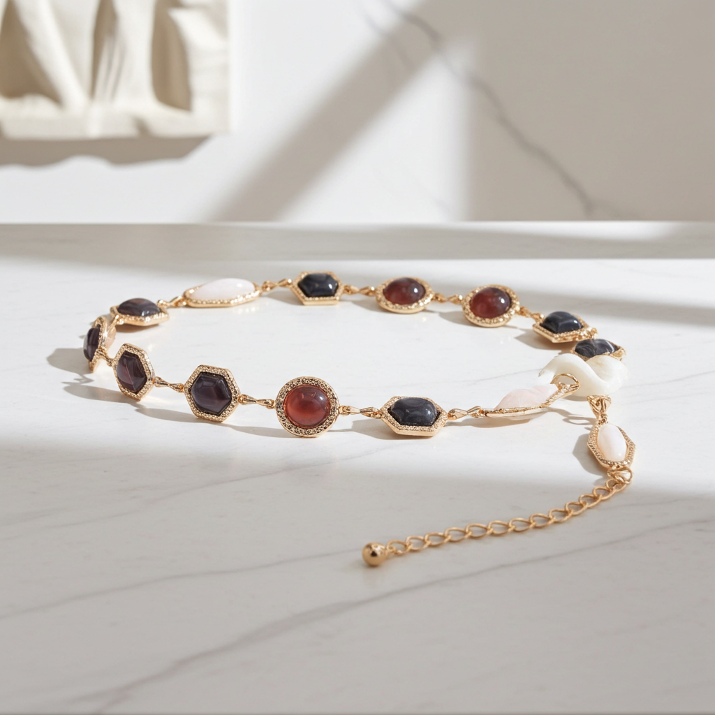 Cinto Feminino de Metal Dourado com Madrepérola Ouro